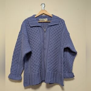 Aran Crafts Size S purple Irish Aran Cable Knit Zip Cardigan Sweater